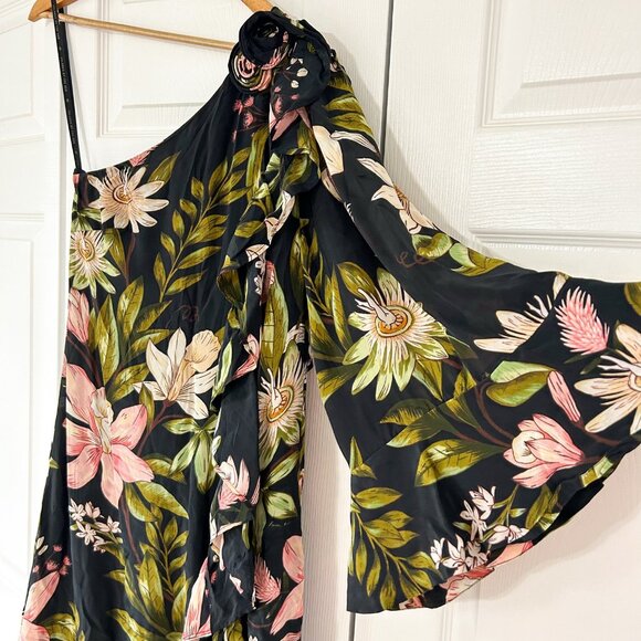 NWOT Farm Rio Black Surreal Flowers One-Shoulder Maxi Dress XS - Picture 3 of 12